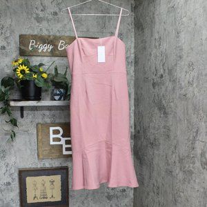 NWT Finders Continuum Flare Stretch Crepe Midi Sheath Dress Pink Dust Large